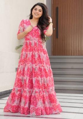 Peach Georgette Printed Anarkali