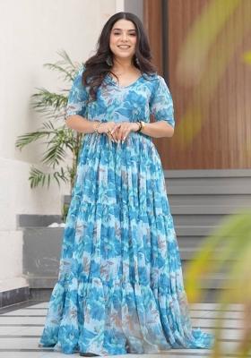 Blue Georgette Printed Anarkali