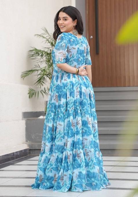 Blue Georgette Printed Anarkali