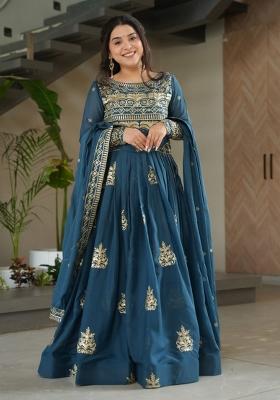 Green Chinnon Sequin Embroidered Anarkali Set With Dupatta