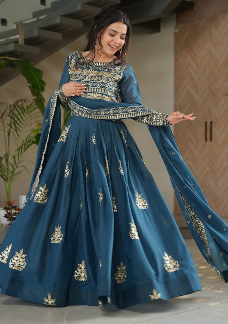 Green Chinnon Sequin Embroidered Anarkali Set With Dupatta