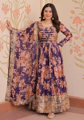 Purple Silk Embroidered Salwar Kameez With Dupptta