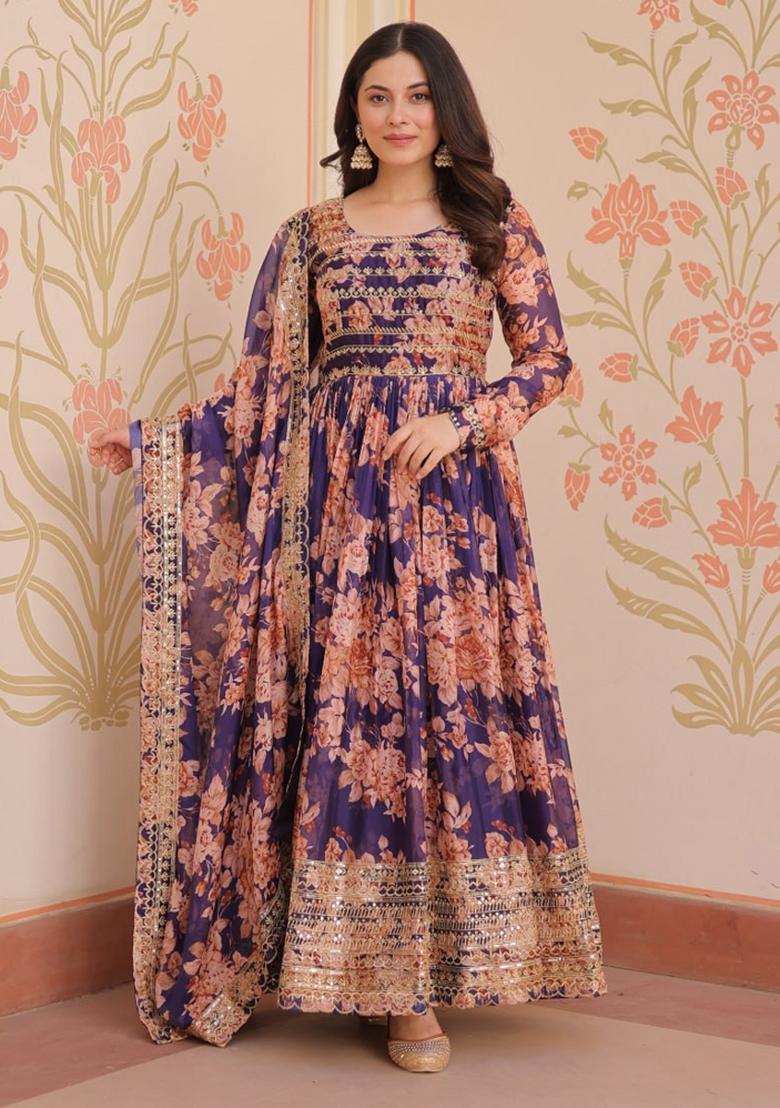 Purple Silk Embroidered Salwar Kameez With Dupptta