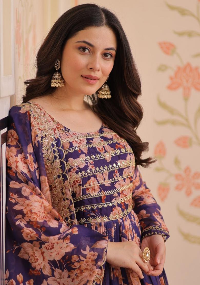 Purple Silk Embroidered Salwar Kameez With Dupptta