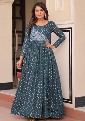 Green Poly Blend Jacquard Anarkali