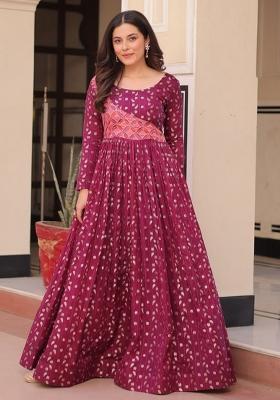 Maroon Poly Blend Jacquard Anarkali