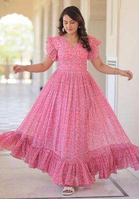 Pink Georgette Printed Anarkali