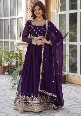 Maroon Poly Blend Sequin Embroidered Anarkali Set With Dupatta