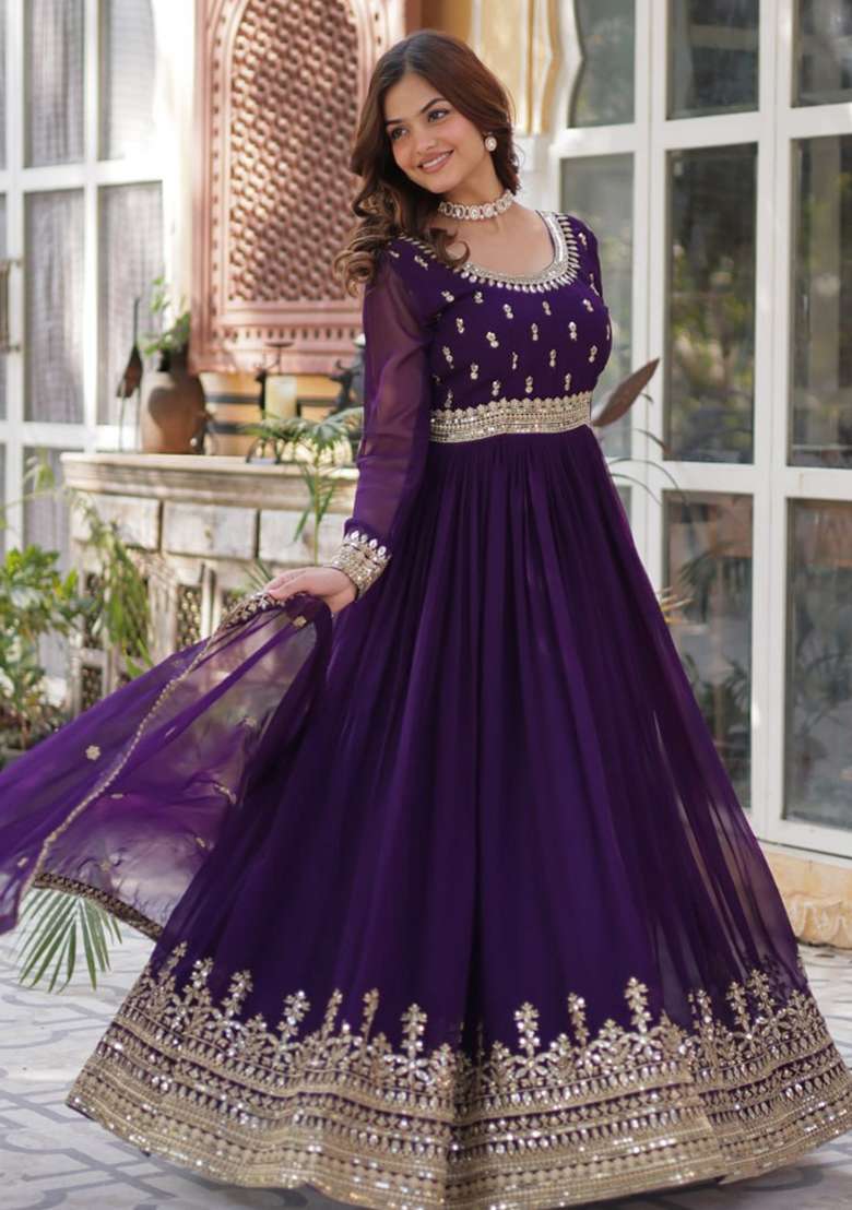 Maroon Embroidered Blended Sharara Set - Indya