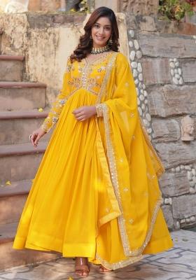 Yellow Poly Blend Sequin Embroidered Salwar Kameez With Dupptta