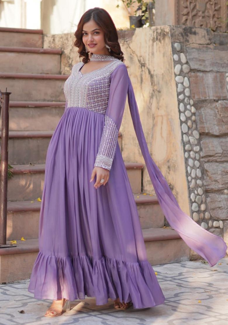 Lavender Georgette Sequin Embroidered Salwar Kameez With Dupptta