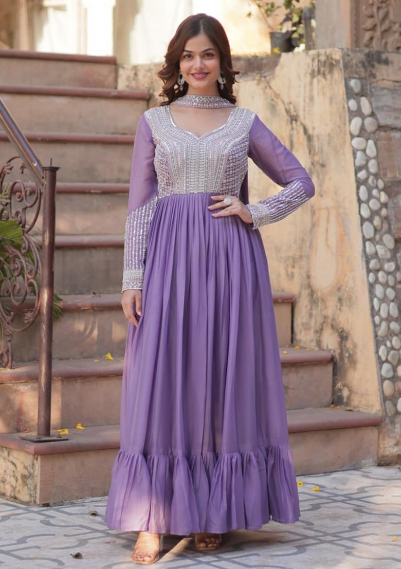 Lavender Georgette Sequin Embroidered Salwar Kameez With Dupptta