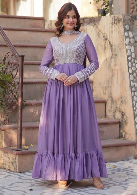 Lavender Georgette Sequin Embroidered Salwar Kameez With Dupptta