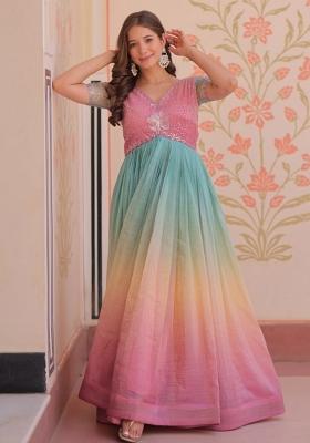Pink Poly Blend Embroidered Anarkali