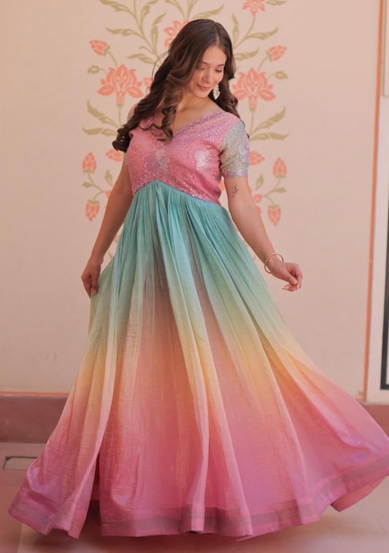 Pink Poly Blend Embroidered Anarkali
