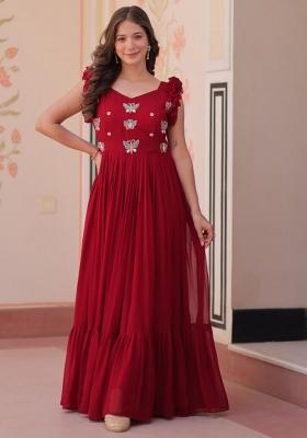 Maroon Poly Blend Sequin Embroidered Anarkali