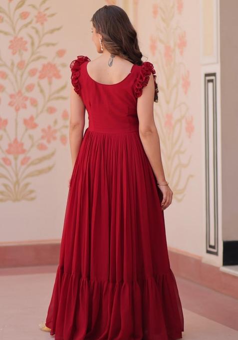 Maroon Poly Blend Sequin Embroidered Anarkali