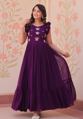 Purple Poly Blend Sequin Embroidered Anarkali