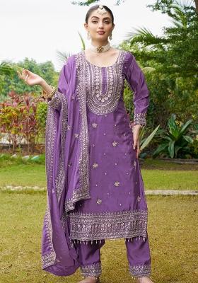 Lavender Chinnon Sequin Embroidered Salwar Kameez With Dupptta