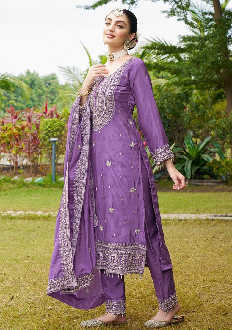Lavender Chinnon Sequin Embroidered Salwar Kameez With Dupptta