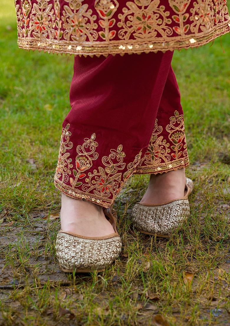Red Chinnon Sequin Embroidered Salwar Kameez With Dupptta