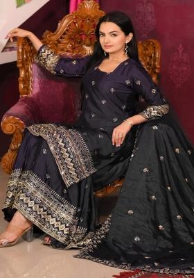 Black Chinnon Sequin Embroidered Salwar Kameez With Dupptta