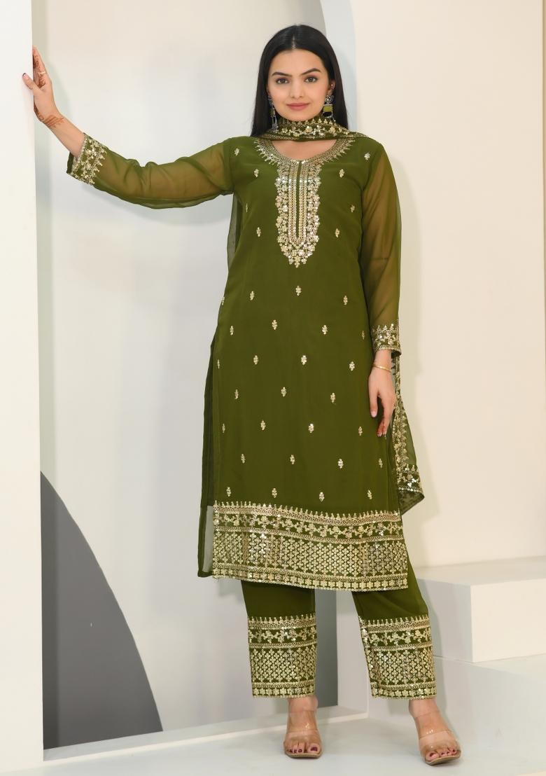 Green Georgette Sequin Embroidered Salwar Kameez