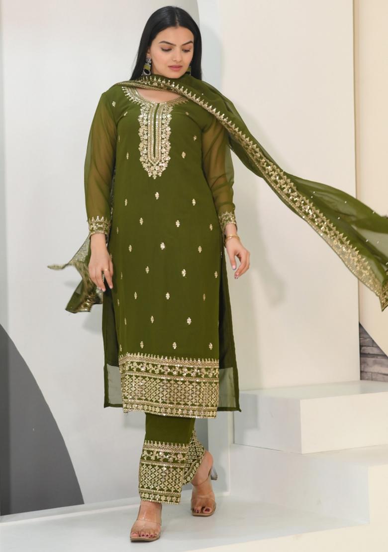 Green Georgette Sequin Embroidered Salwar Kameez