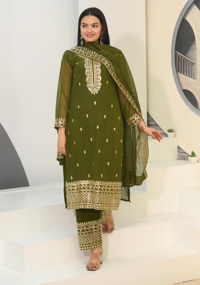 Green Georgette Sequin Embroidered Salwar Kameez