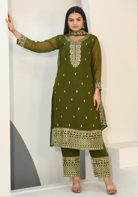 Green Georgette Sequin Embroidered Salwar Kameez