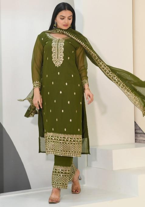 Green Georgette Sequin Embroidered Salwar Kameez