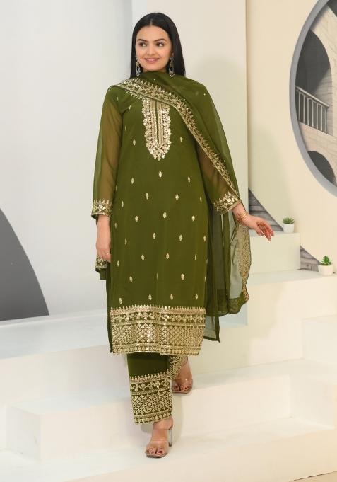 Green Georgette Sequin Embroidered Salwar Kameez
