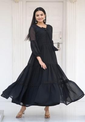 Black Georgette Embroidered Anarkali Set With Dupatta