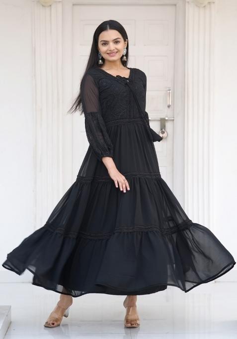 Black Georgette Embroidered Anarkali Set With Dupatta