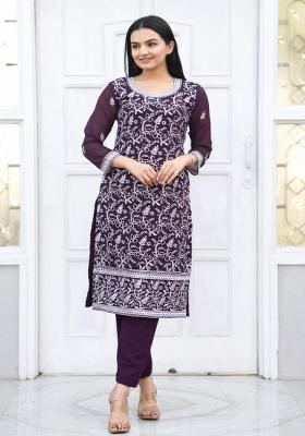 Purple Georgette Embroidered Salwar Kameez With Dupptta