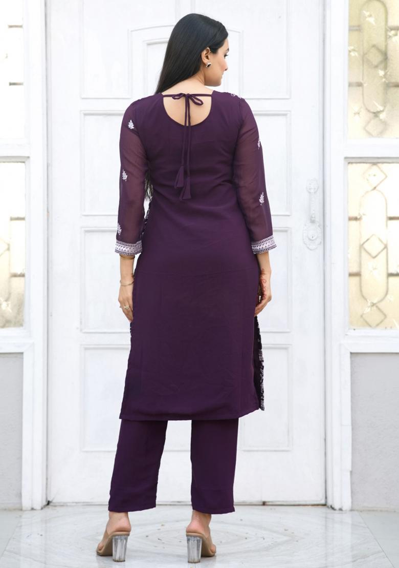 Purple Georgette Embroidered Salwar Kameez With Dupptta