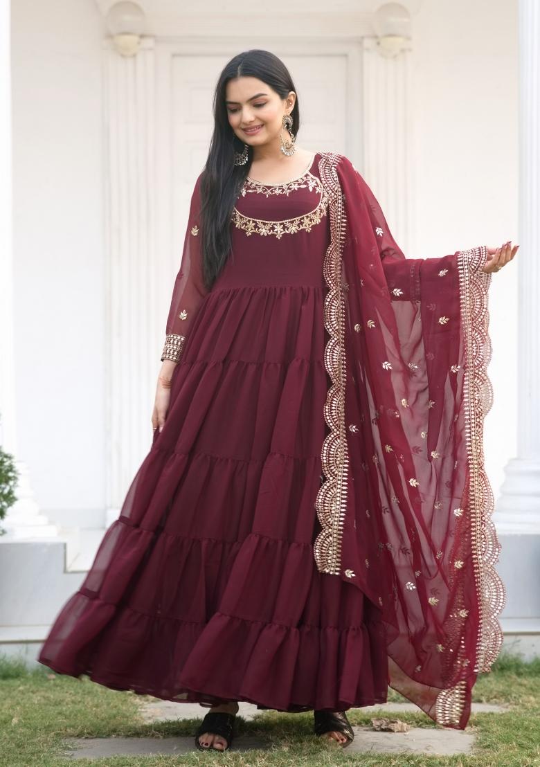 Maroon Georgette Sequin Embroidered Salwar Kameez With Dupptta