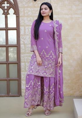 Lavender Georgette Sequin Embroidered Salwar Kameez With Dupptta