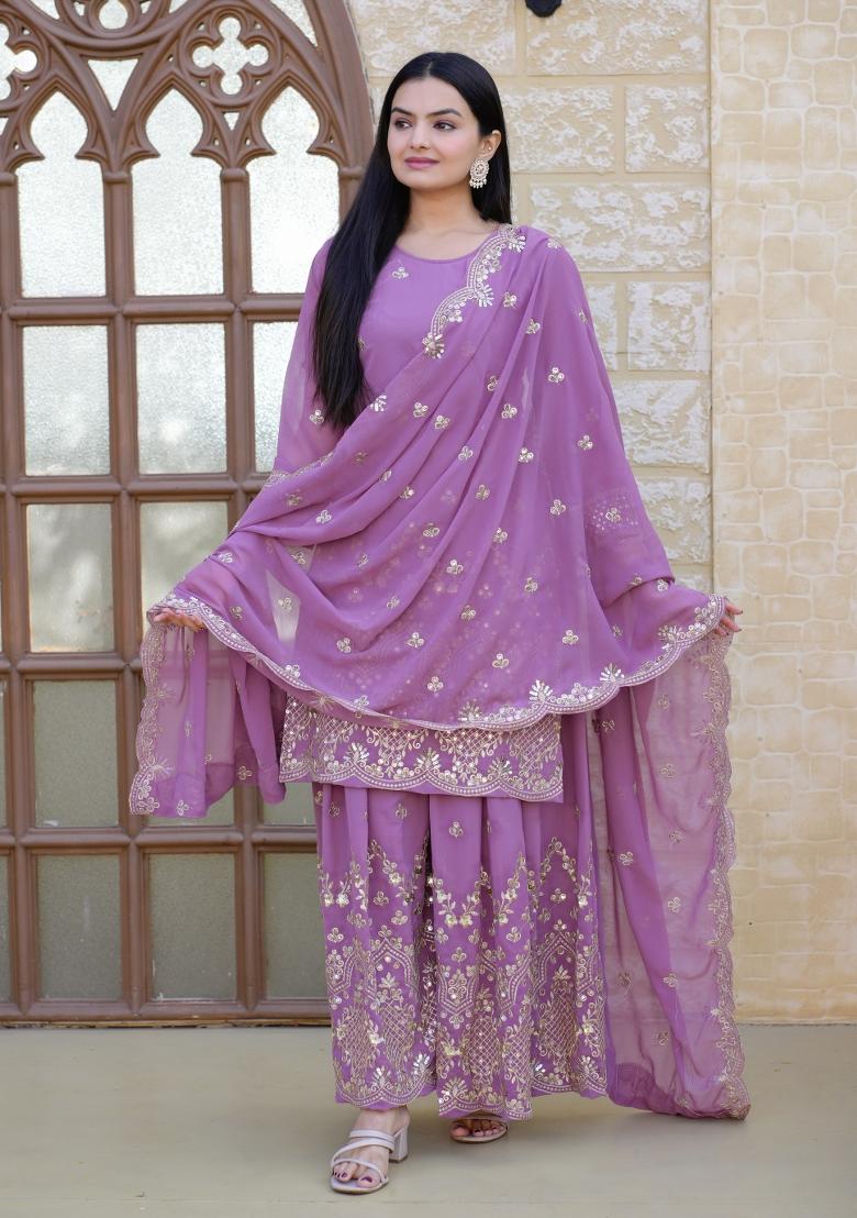 Lavender Georgette Sequin Embroidered Salwar Kameez With Dupptta