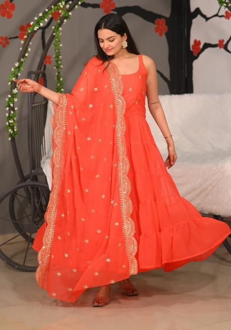Orange Georgette Sequin Embroidered Salwar Kameez