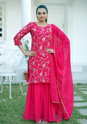 Pink Georgette Sequin Embroidered Salwar Kameez With Dupptta