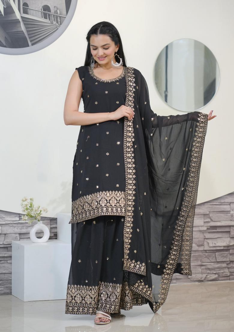 Black Georgette Sequin Embroidered Salwar Kameez With Dupptta