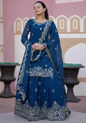 Royal Blue Georgette Sequin Embroidered Salwar Kameez With Dupptta