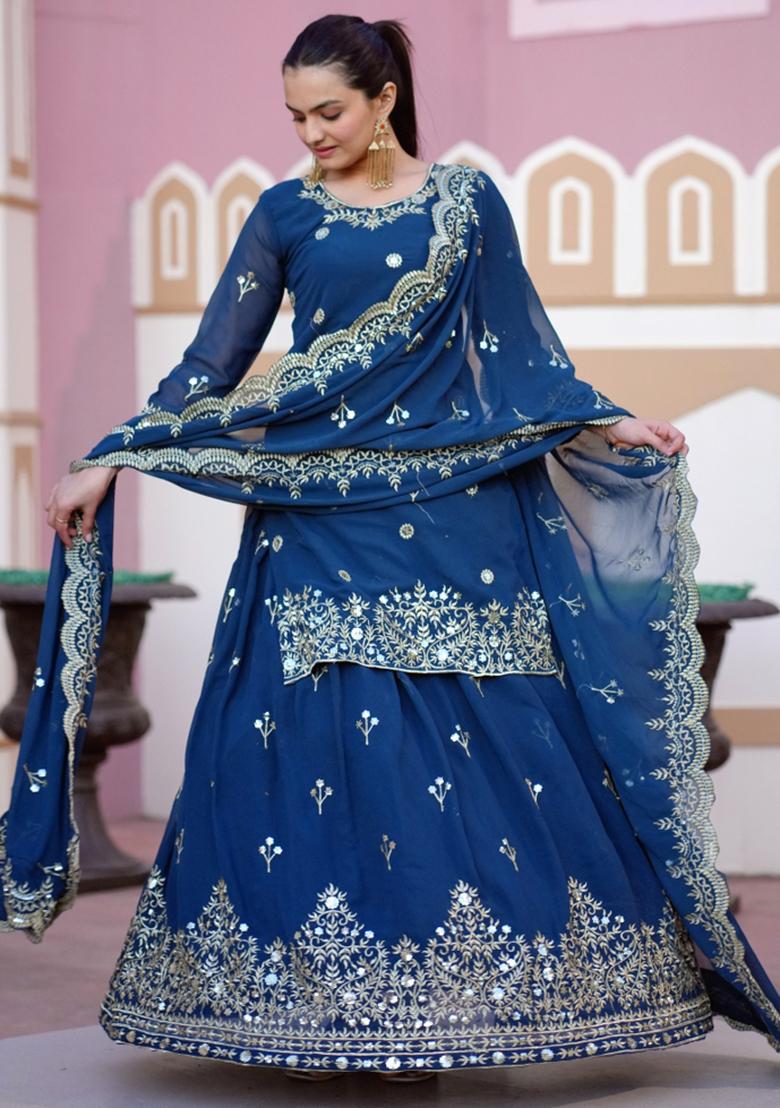 Royal Blue Georgette Sequin Embroidered Salwar Kameez With Dupptta