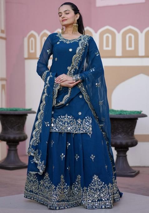 Royal Blue Georgette Sequin Embroidered Salwar Kameez With Dupptta