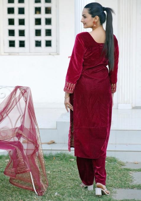 Red Viscose Sequin Embroidered Salwar Kameez With Dupptta