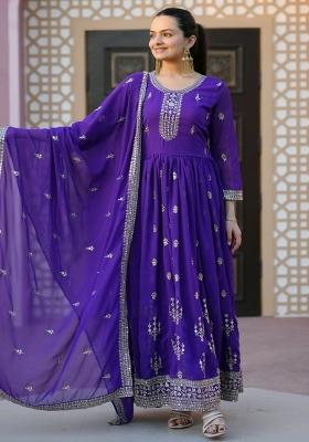 Royal Blue Georgette Sequin Embroidered Salwar Kameez With Dupptta
