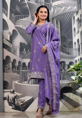 Lavender Chinnon Sequin Embroidered Salwar Kameez With Dupptta