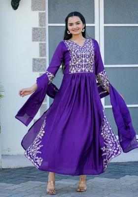 Purple Chinnon Sequin Embroidered Salwar Kameez With Dupptta