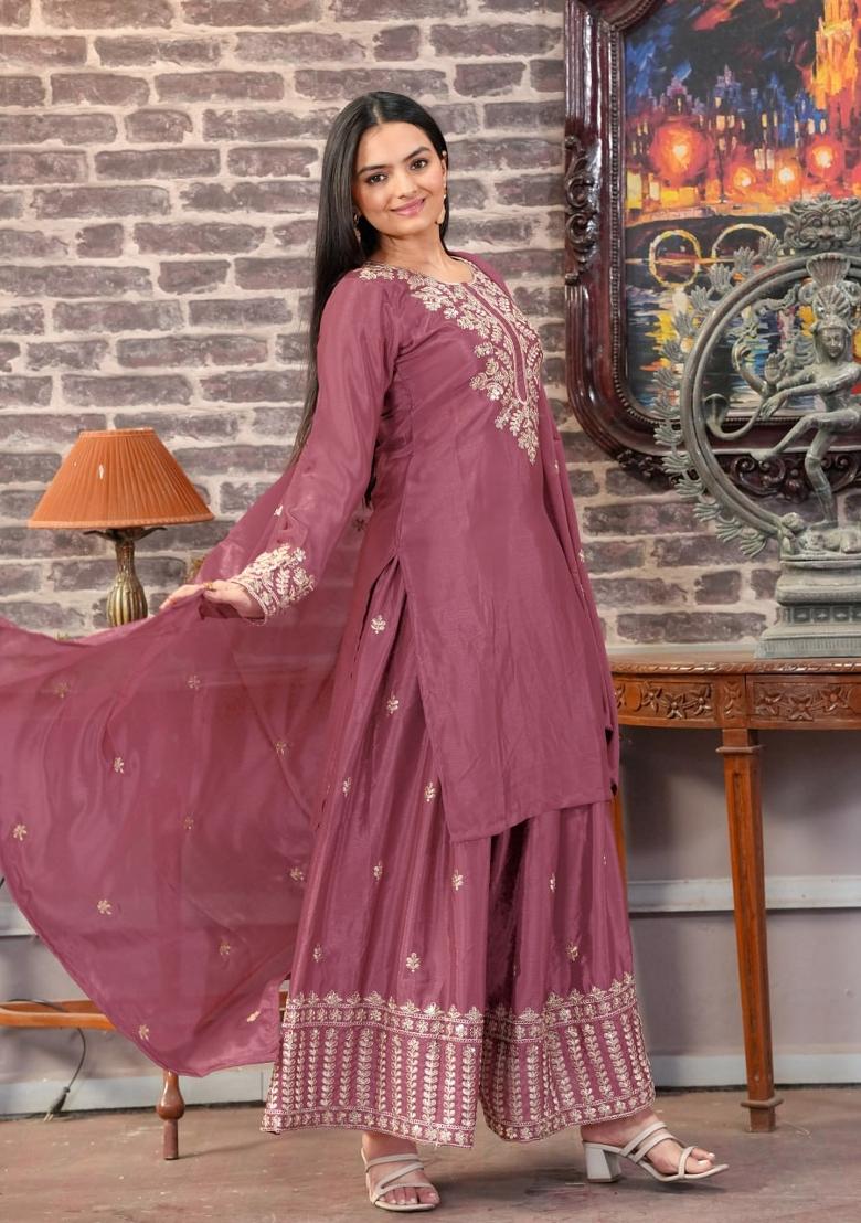 Onion Chinnon Embroidered Salwar Kameez With Dupptta